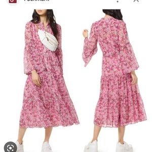 michael kors pink floral midi dress
